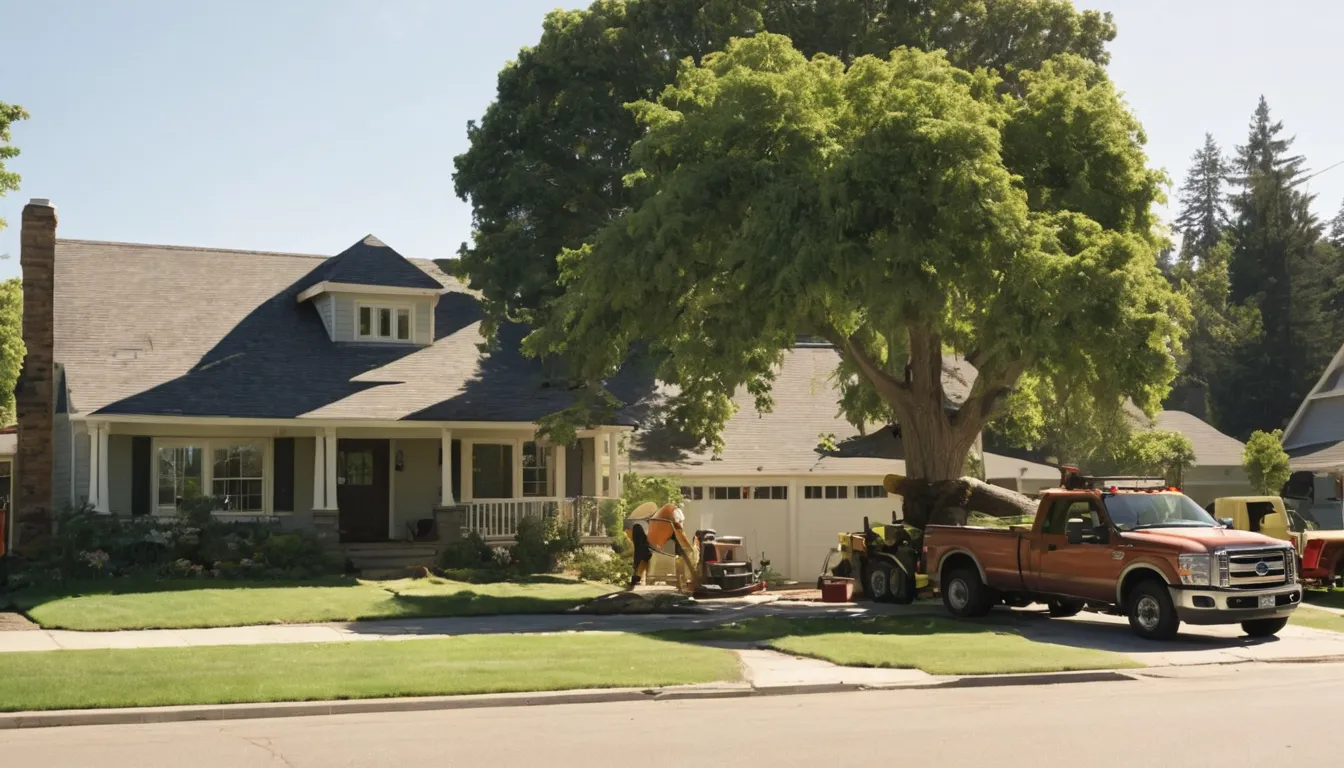 A local tree provider working to remove a large tree beside a house in Milwaukee